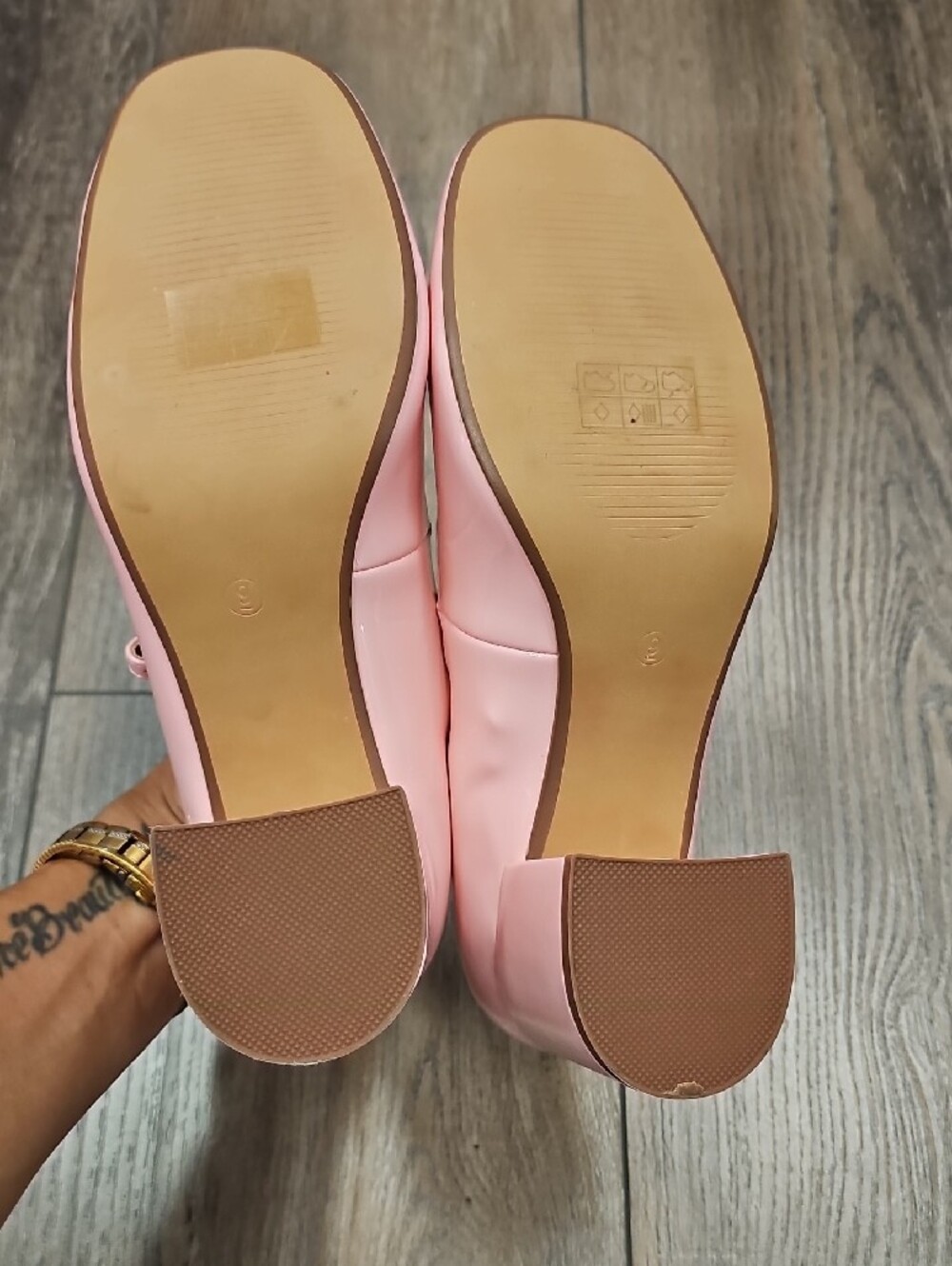 Journee Collection Glossy Light Pink Mary Jane Block Heels - Picture 8 of 10